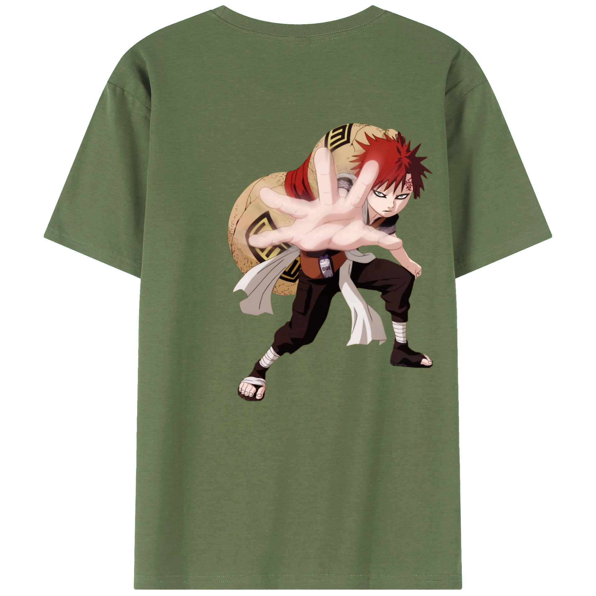 （画像用） NARUTO -ナルト- ガアラ Gaara 綿100％ メンズ半袖Tシャツ（バックプリント） 通気性